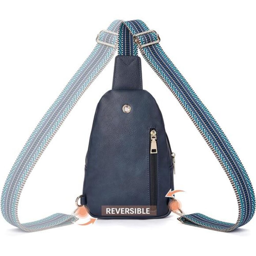 Sling Bag for Women Leather Crossbody Bags Fanny Pack Chest Bag Blue - Picture 5 of 6